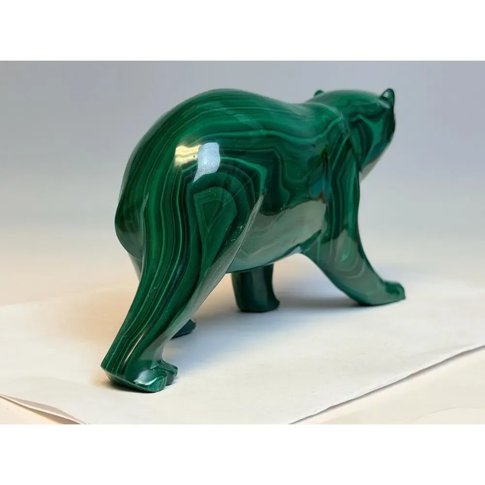 Super Large Malachite Bear Figurine | Green Carved Stone Crystal, Statue, Zaire